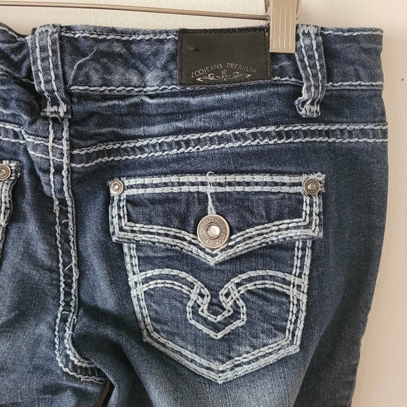 ZCO Y2K Low‎ Rise Bootcut Rinestone Blue Jeans Juniors Size 7/8 - Picture 2 of 14